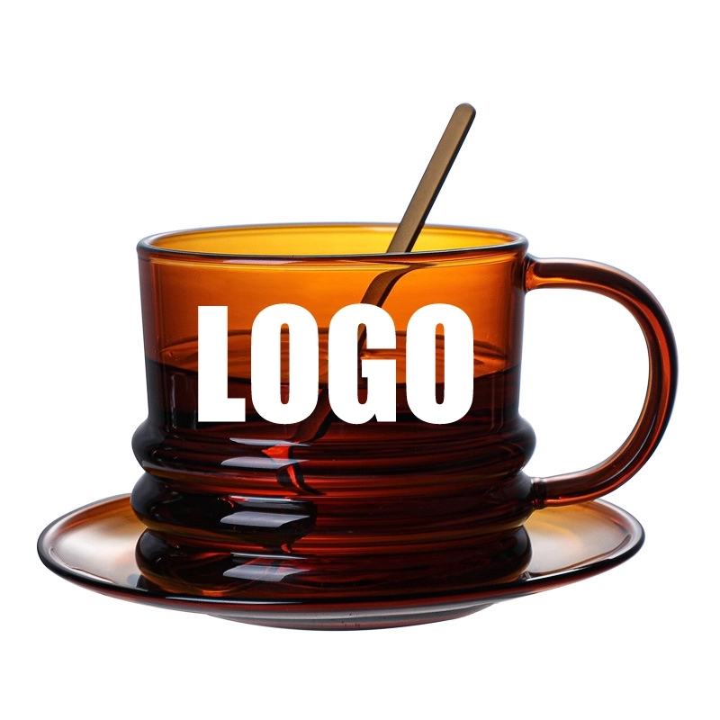 Custom 10 OZ. Glass Tea Cup Coffee Mug with Saucer Set 5