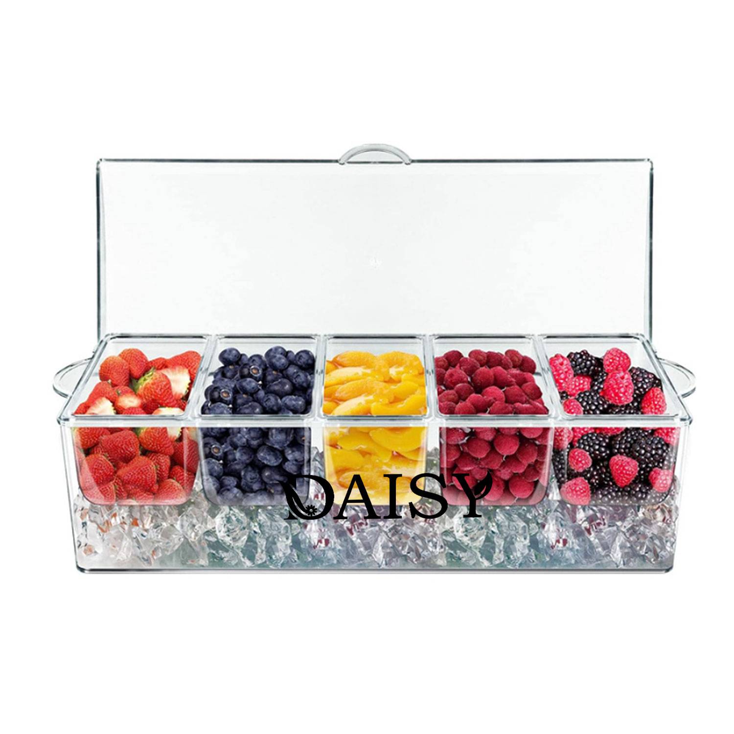 5-Compartment Clear Chilled Condiment Server w/ Lid 1