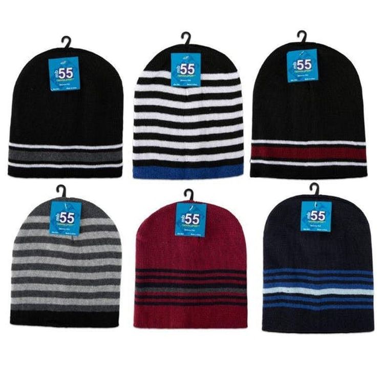 Adult Striped Beanie Hats - 6 Assorted Styles 2
