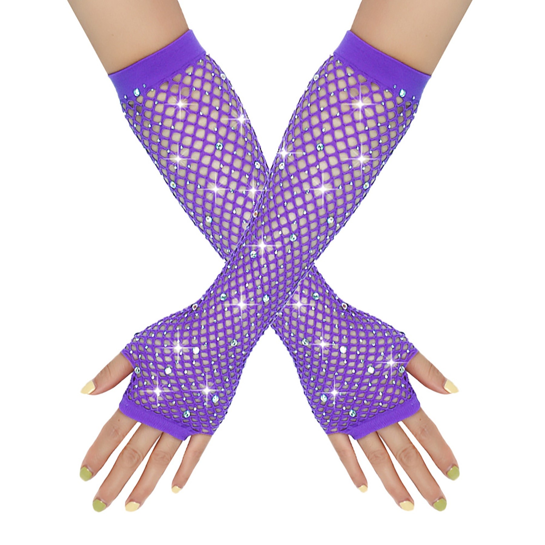 Rhinestone Fish Net Gloves 3
