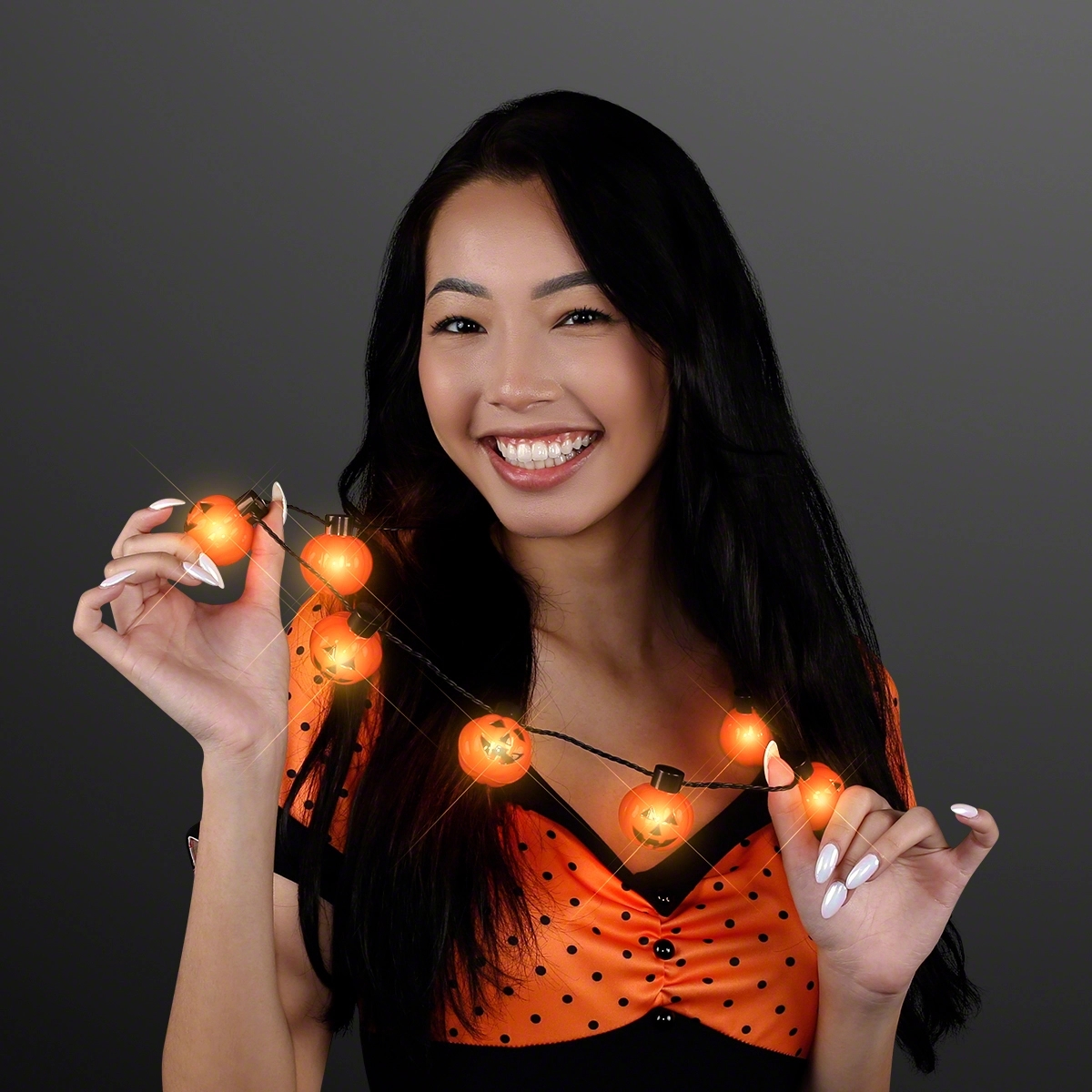 Big Pumpkin Light Bulbs Halloween Necklace 2