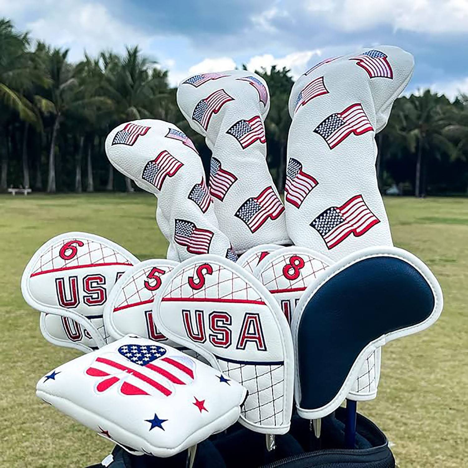 US Flag Patriotism Golf Club Head Covers White 5