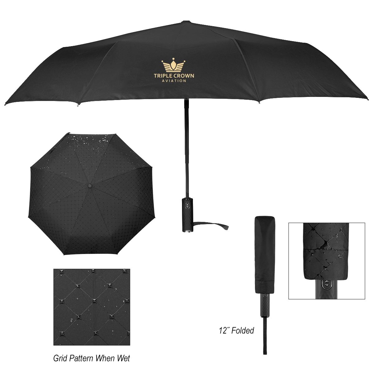 42" Arc Hidden Grid Telescopic Folding Umbrella With 100% rPET Canopy 1