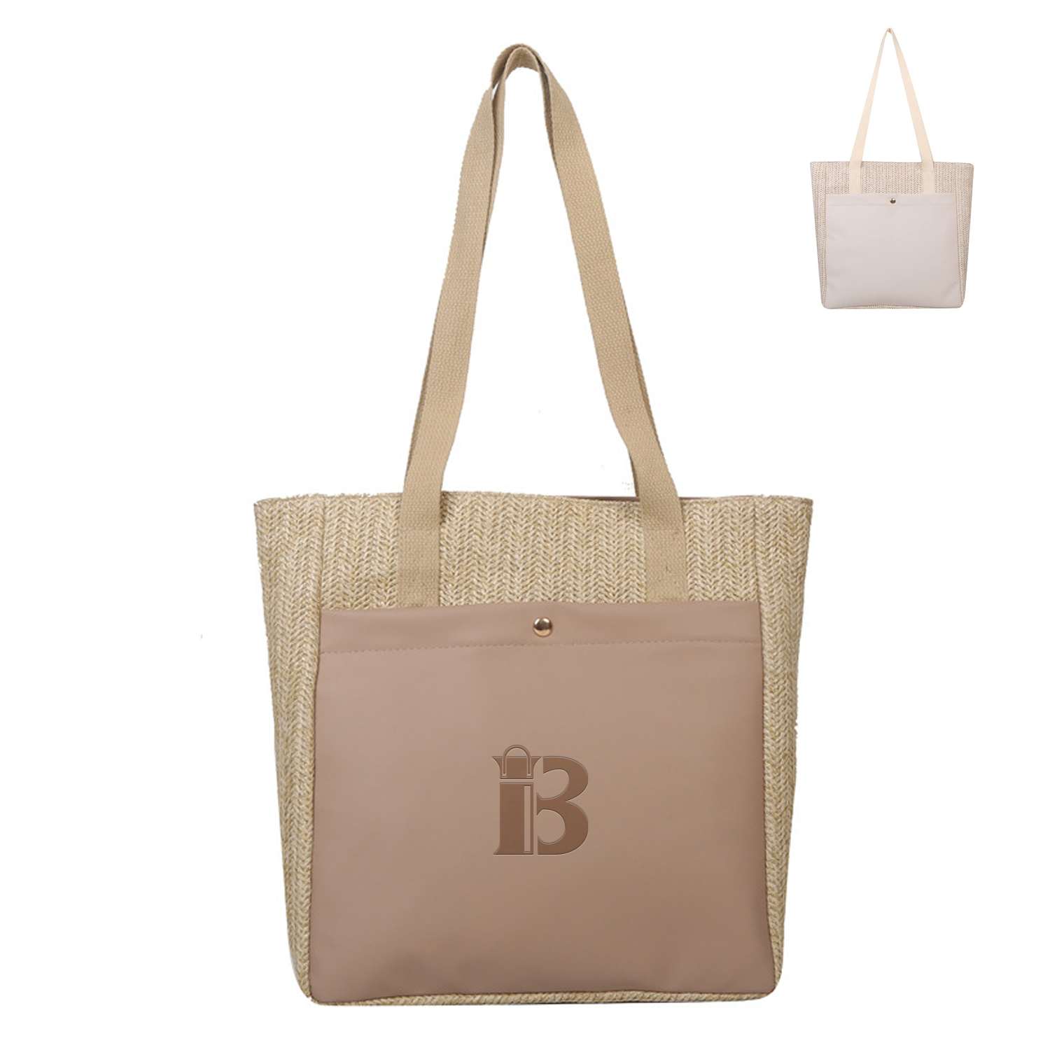 Straw Tote Beach Bag for Women, custom tote bag with logo imprint 9