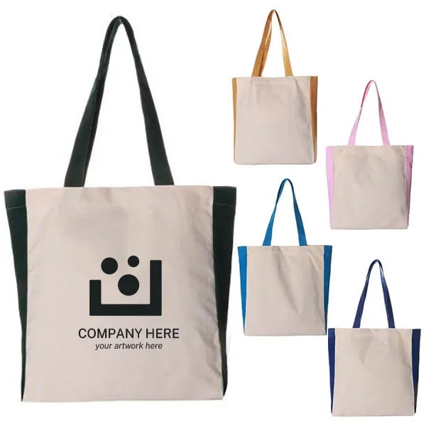 Canvas Book Tote Bag w/ Colorful Sides - 14"w x 14"h x 4"d 5