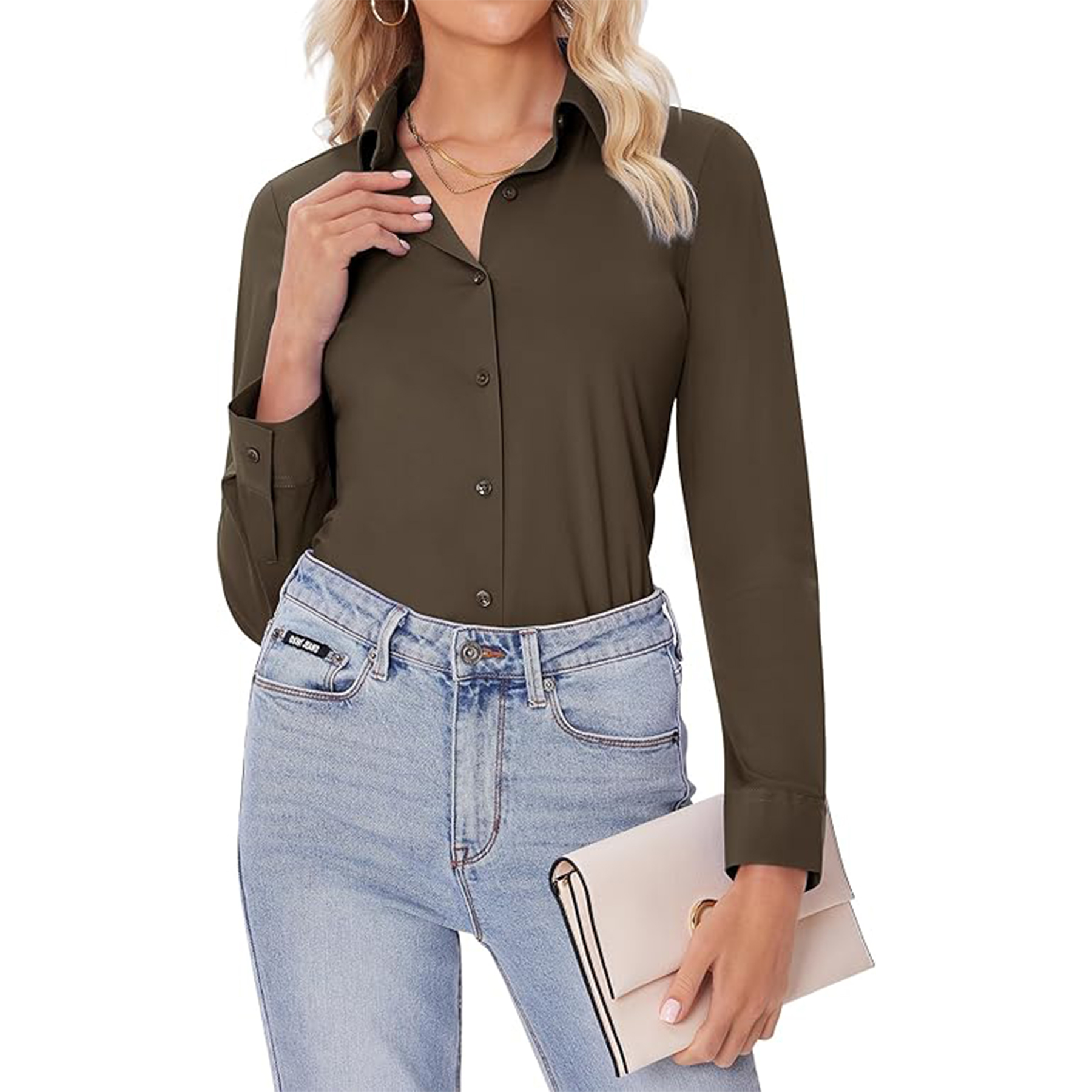 Women Long Sleeve Button Down Shirt 3