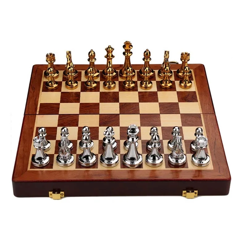 Folding retro metal chess set 5