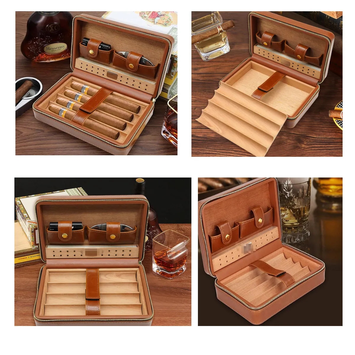 Portable Leather Cedar Wood Lined Removable Cigar Humidor 7