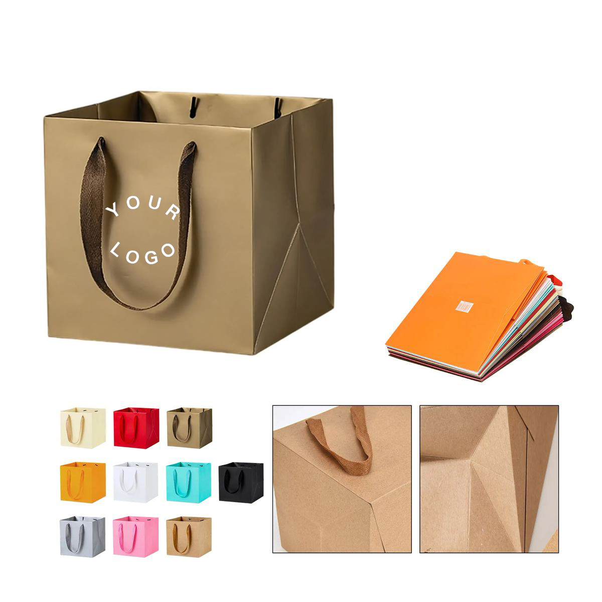 Square Kraft Paper Tote Bag with Cotton Blend Handles 4