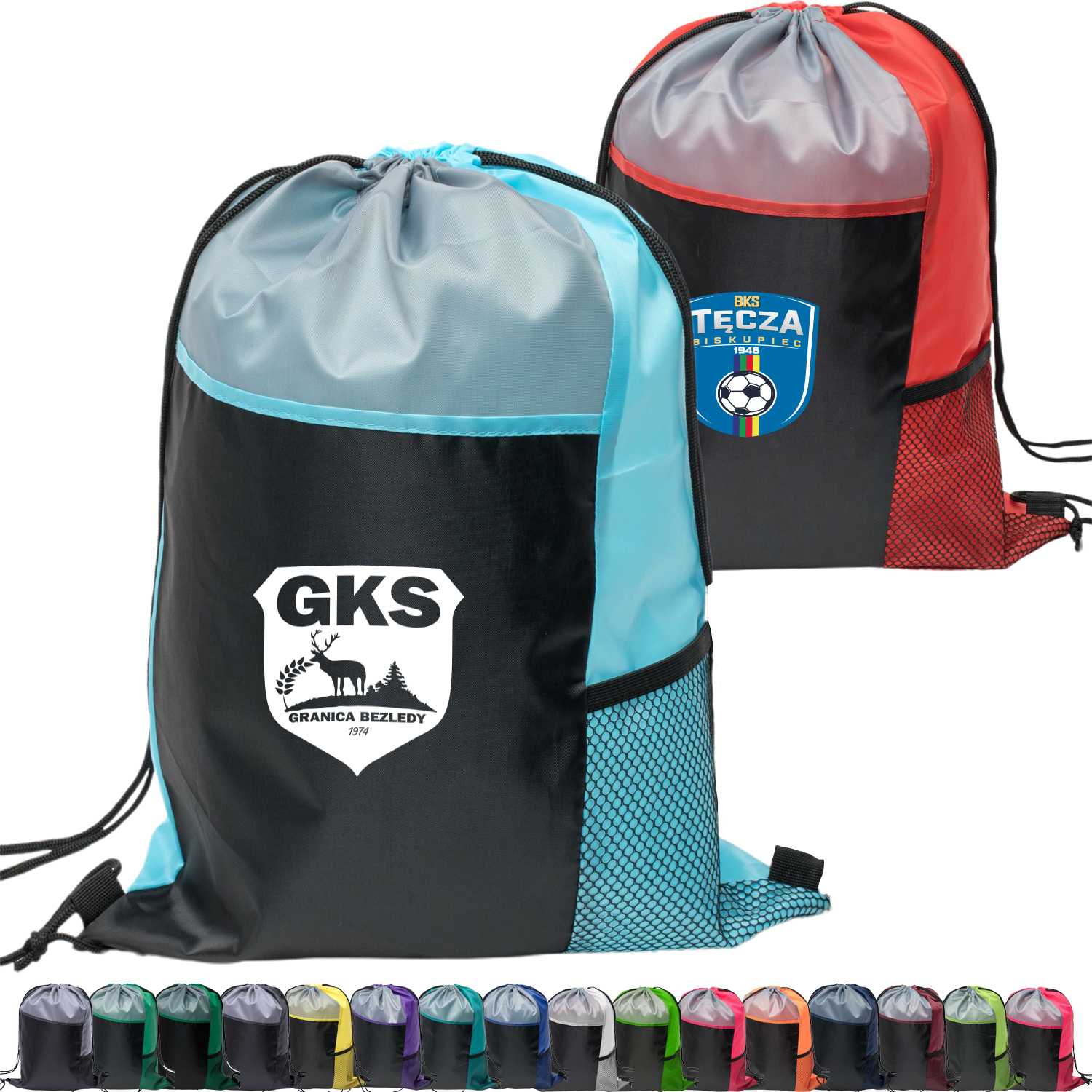 Tri Color Side Mesh Bottle Holder Drawstring Backpack (13" x 17") 6