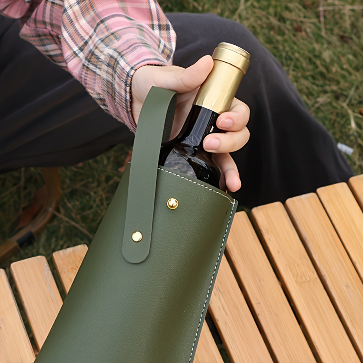 Leather Portable Wine Packaging Bag Bottle Protection 2