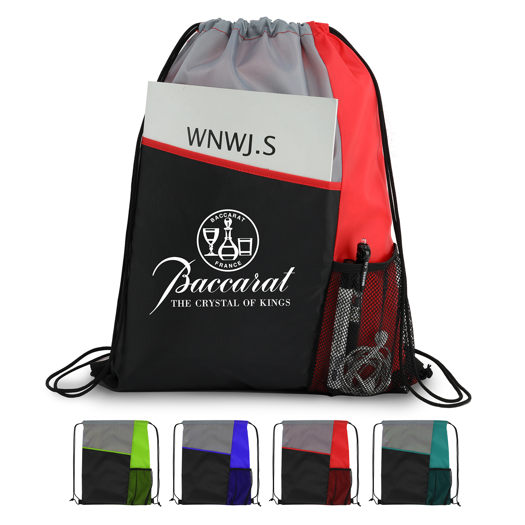 Slant-Pocket Drawstring Gym Backpack With Side Mesh Pocket 5