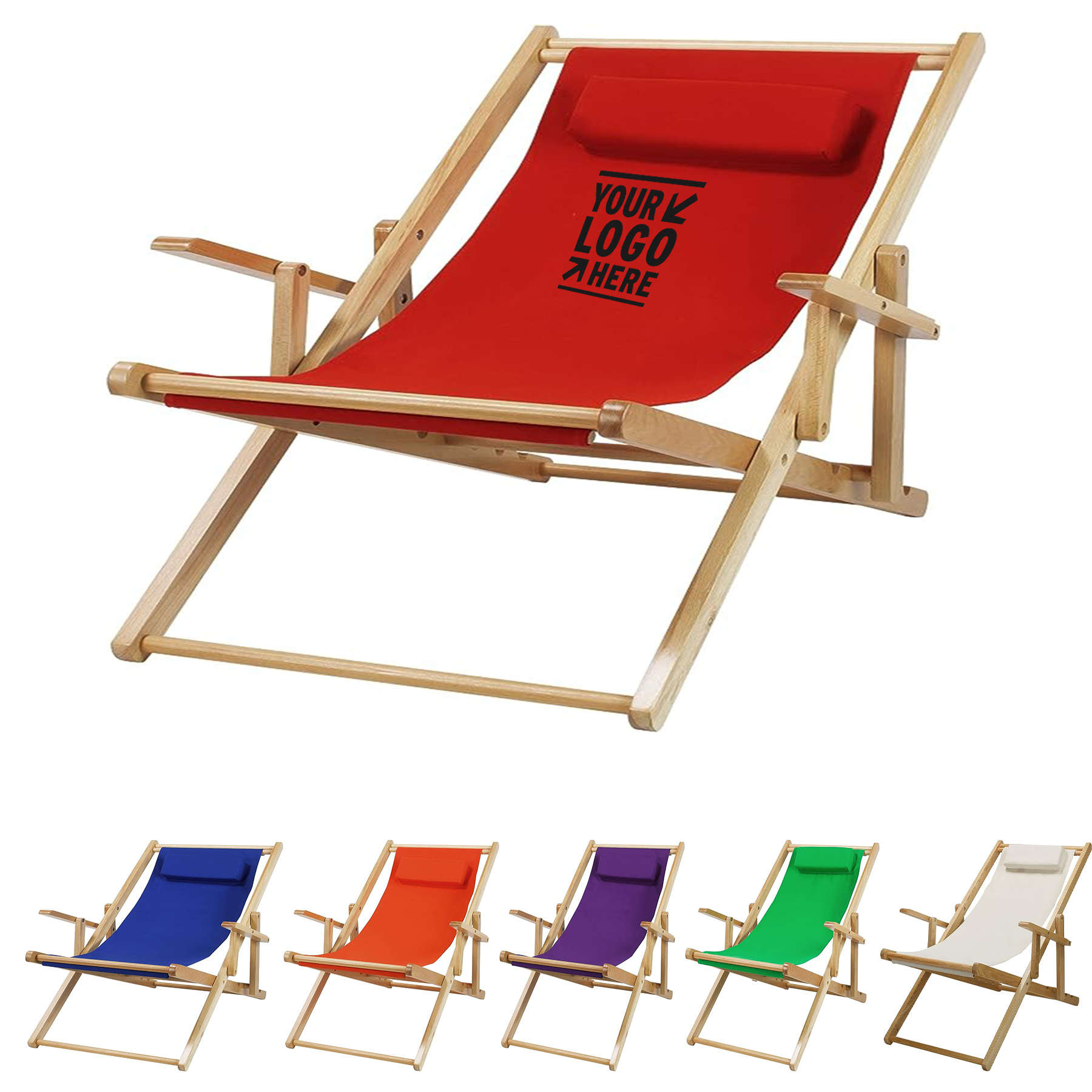Portable Natural Frame Red Canvas Sling Chair
2