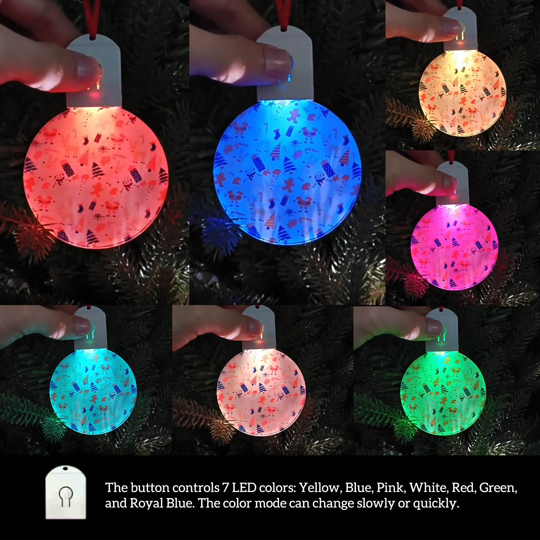 Free Shipping Full Color Christmas Illuminated Acrylic Round Ornament 10