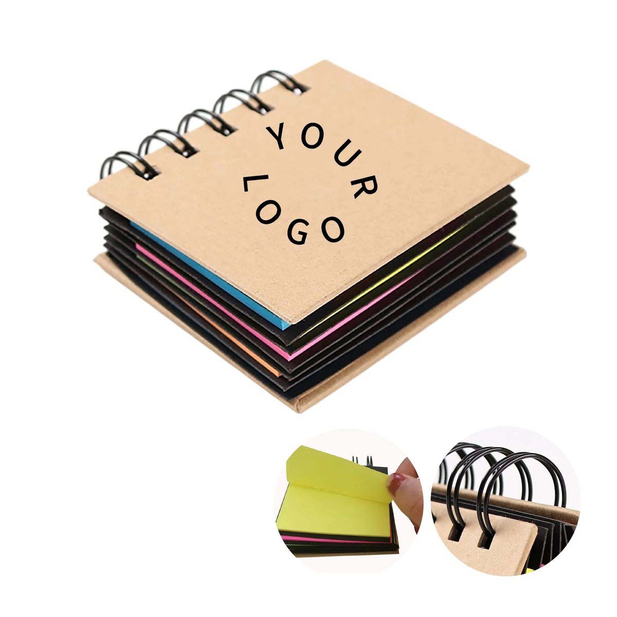 Kraft Paper Sticky Note Notebook with Color Flags 1