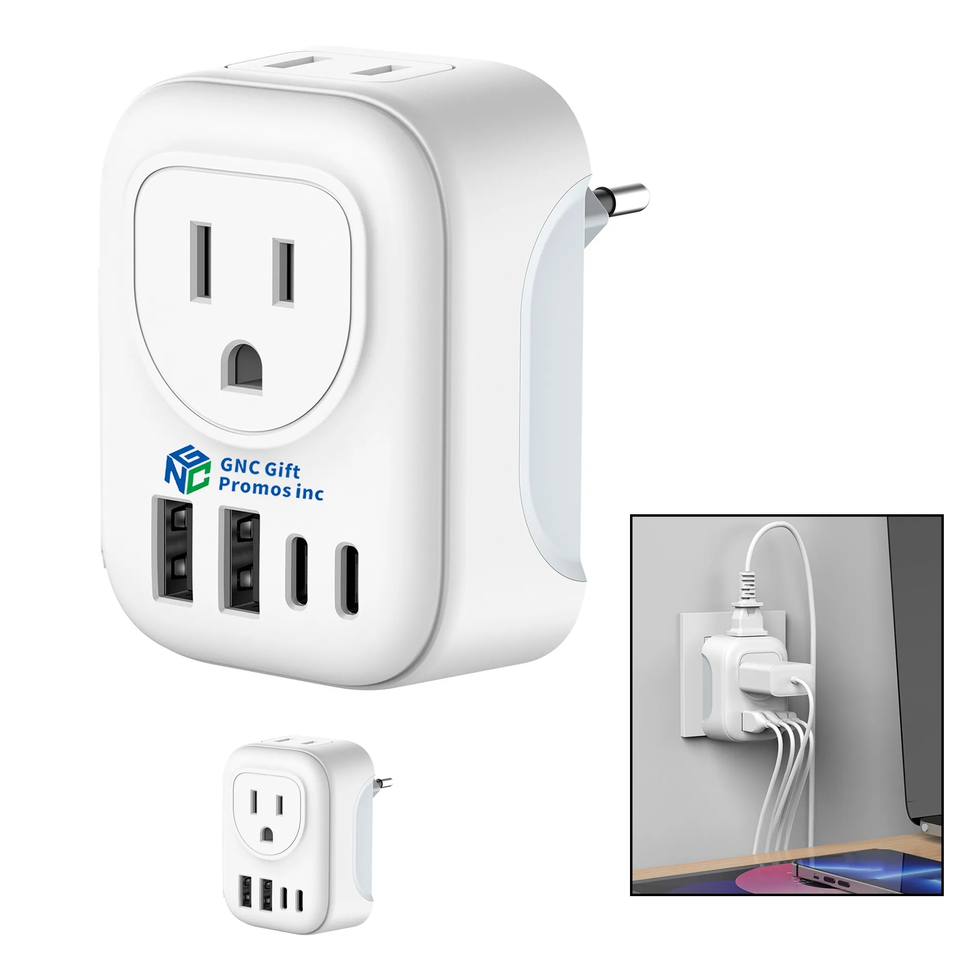 Travel Plug Adapter Usb C 2.9"x2.7"x2" 2