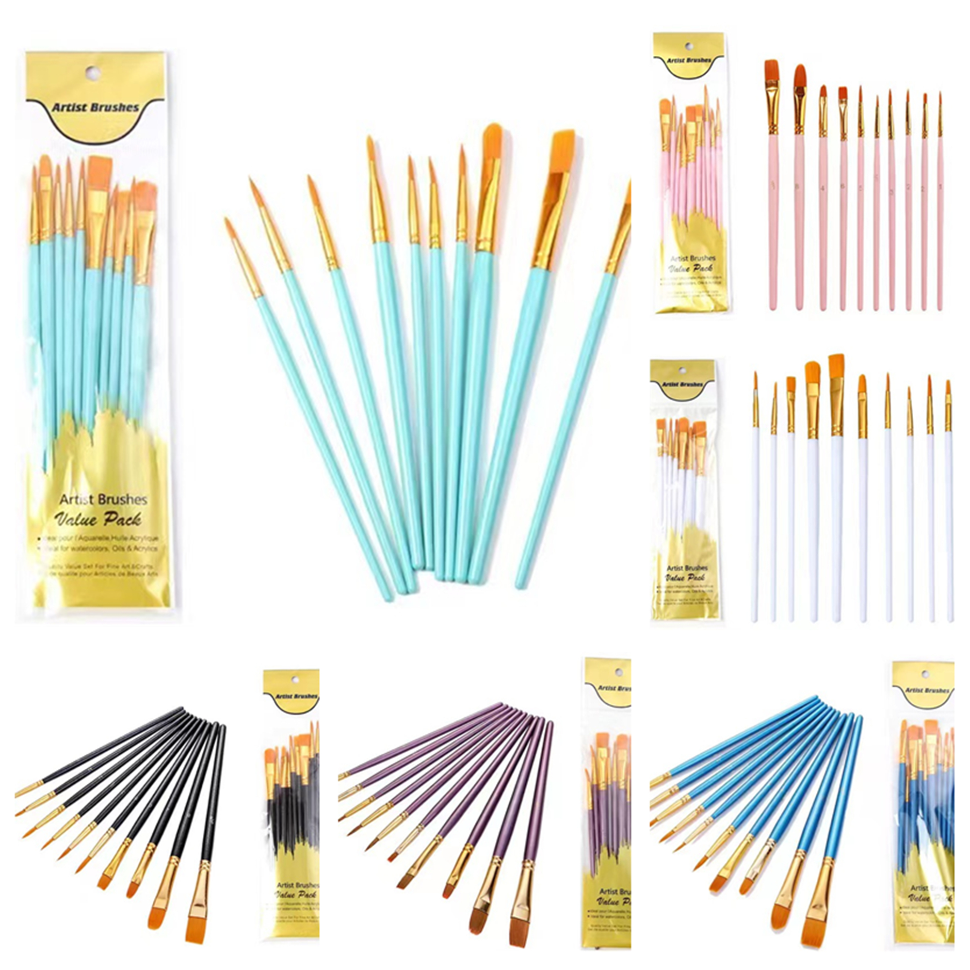 Round Pointed Tip Paint Brushes Set Pack 10 4