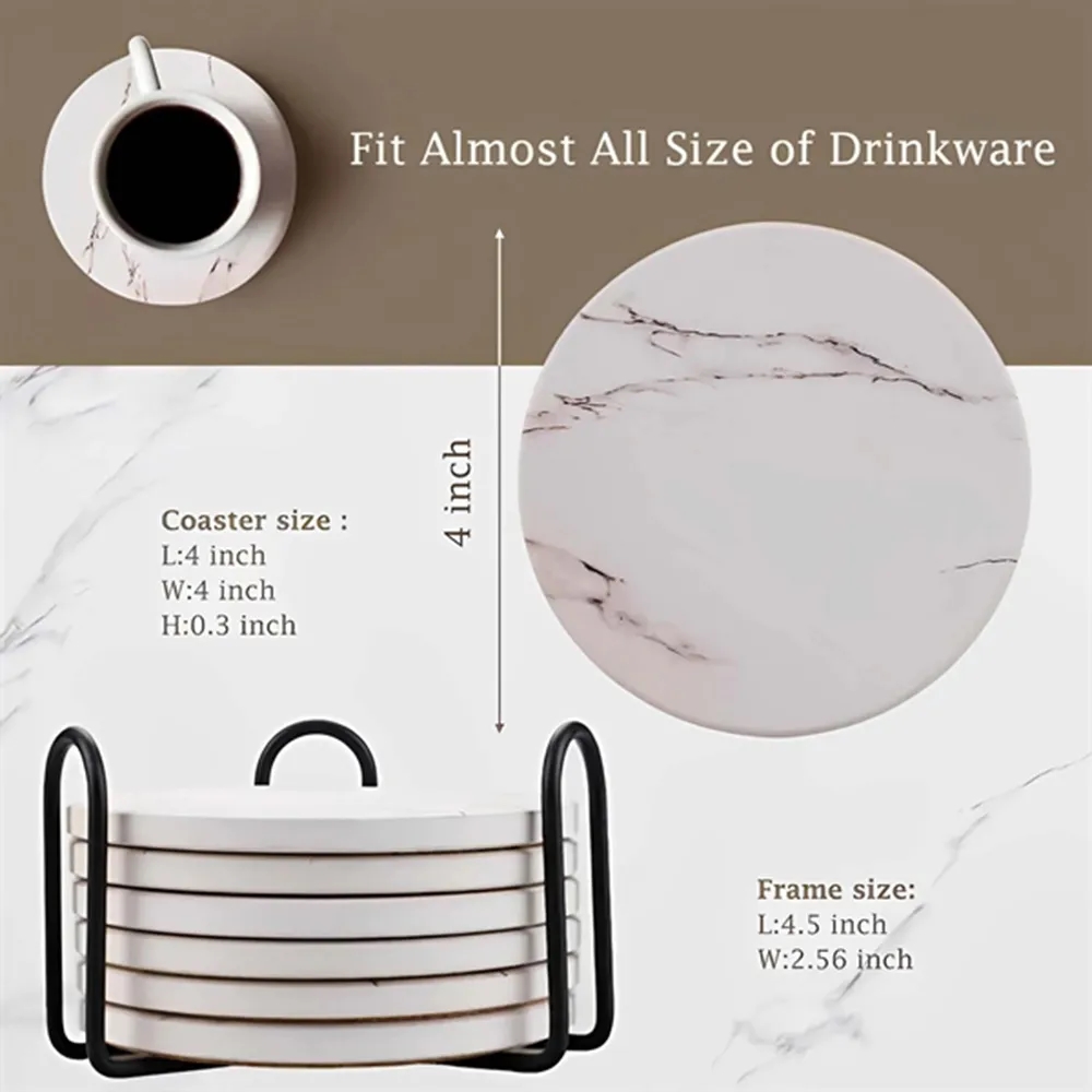Marble Style Ceramic Drink Coaster for Tabletop Protection 7