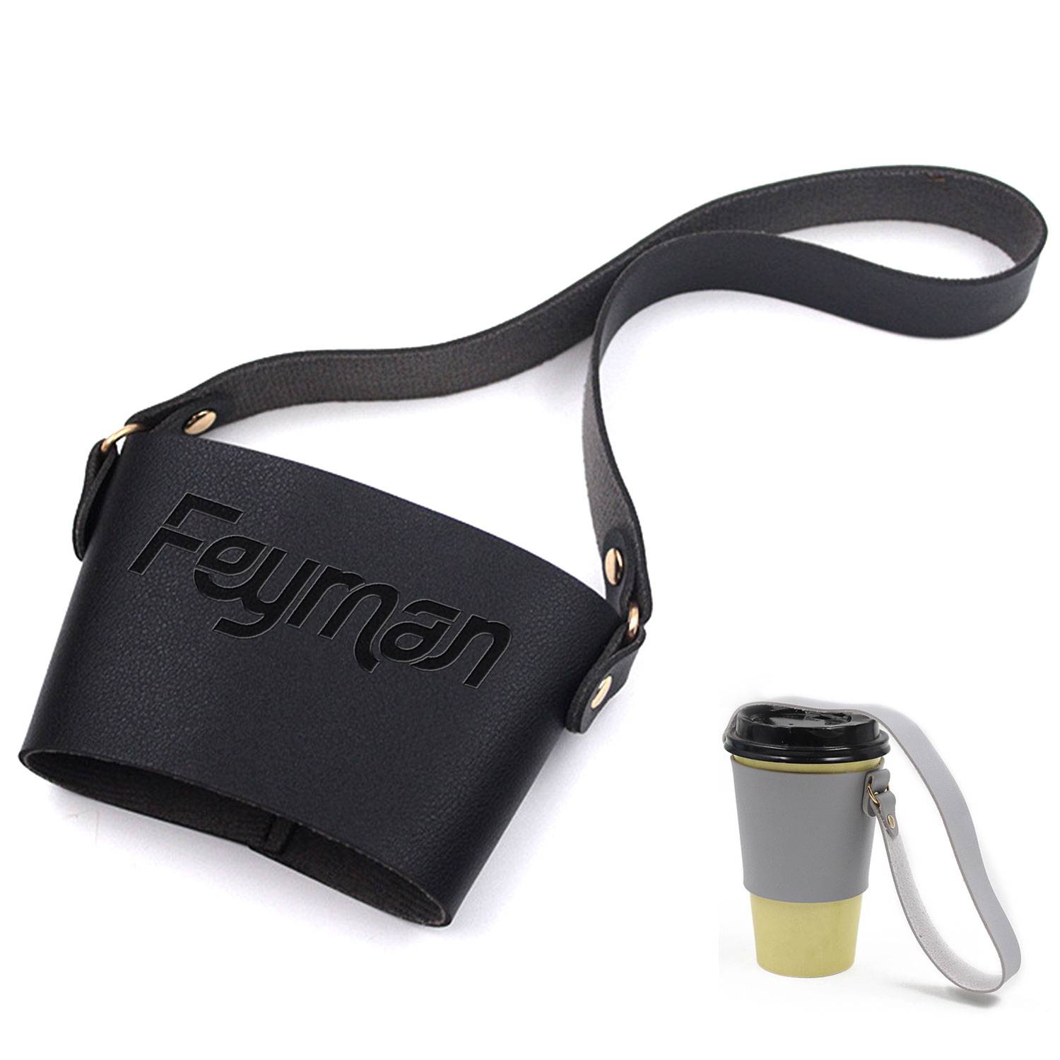 PU Leather Coffee Cup Sleeves w/ Handle 4