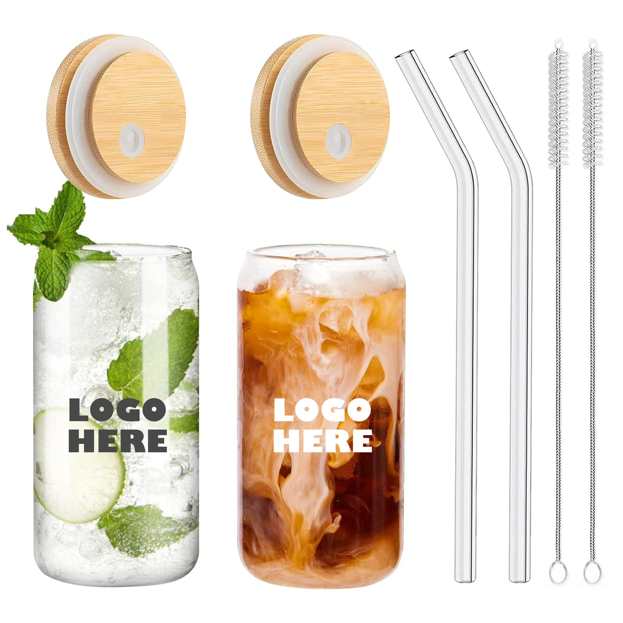 MOQ20 16 Oz Glass Cup With Straw And Straw Brush 2