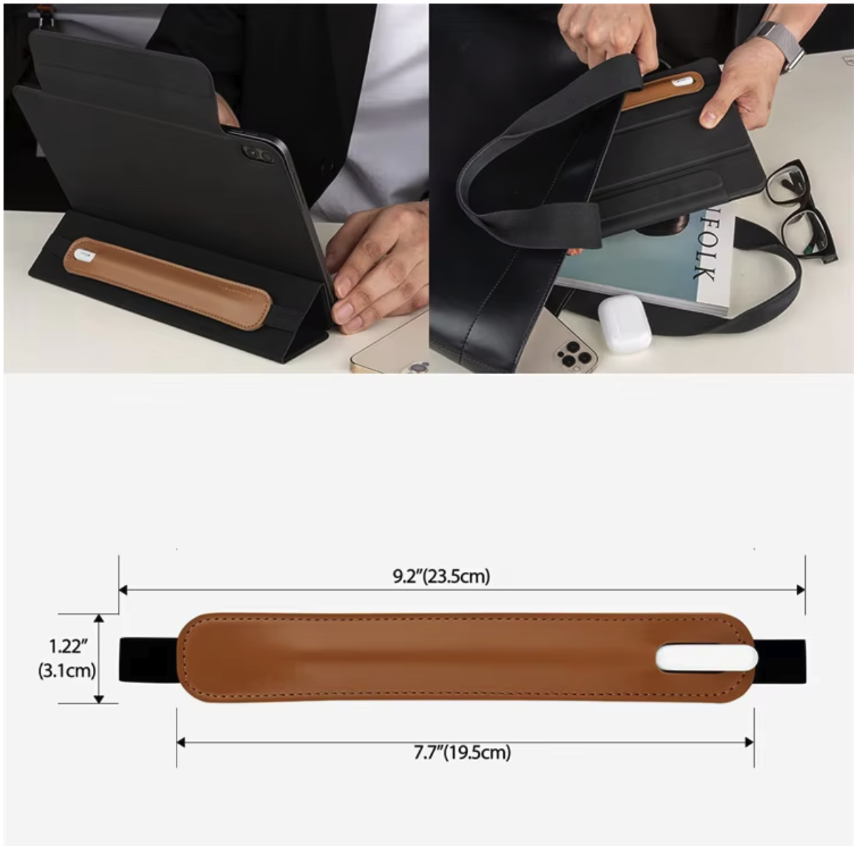 Adjustable Pen Holder for Notebook Elastic Strap Band PU Leather Pen Sleeve Pouch 1