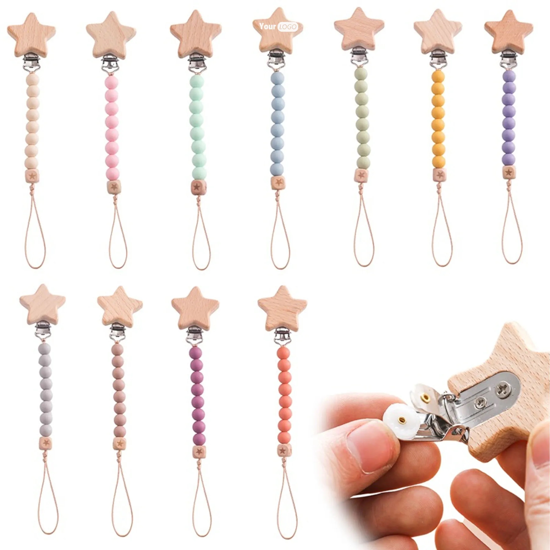 Pentagram Beech Pacifier Clip 2