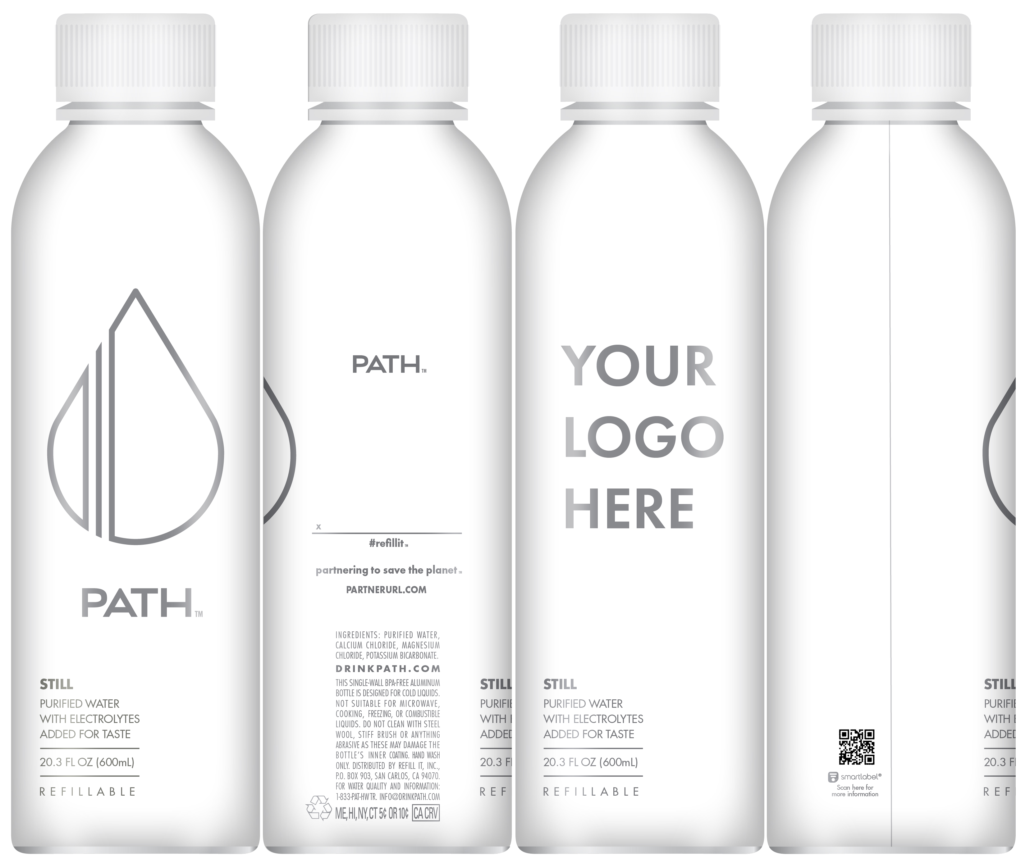 Custom White Refillable Bottled Water (20.3 oz) 2