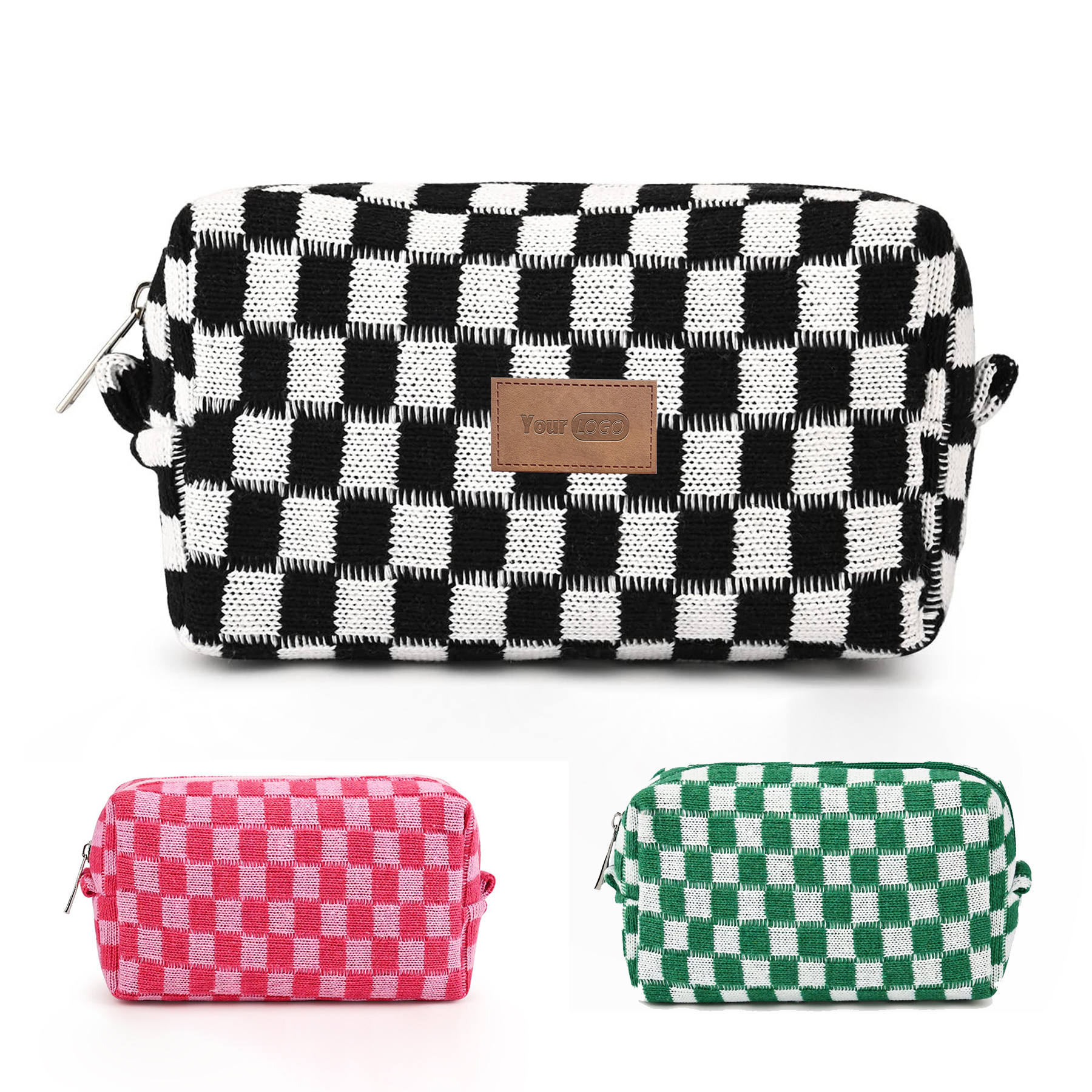 Wool Large Checkered Cosmetic Capacity Storage Bag 2