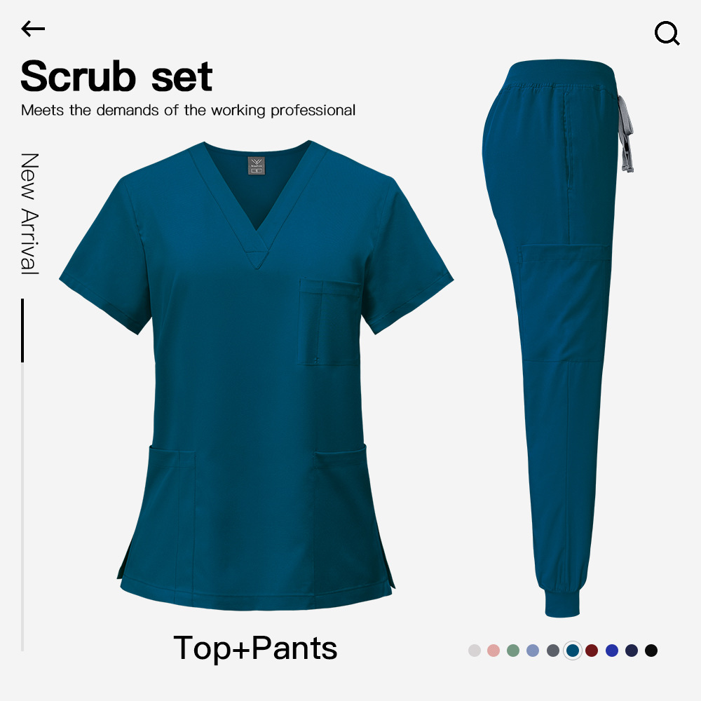 Medical Uniform Scrubs for Women Set V-Neck Pocket Top and Pants 8