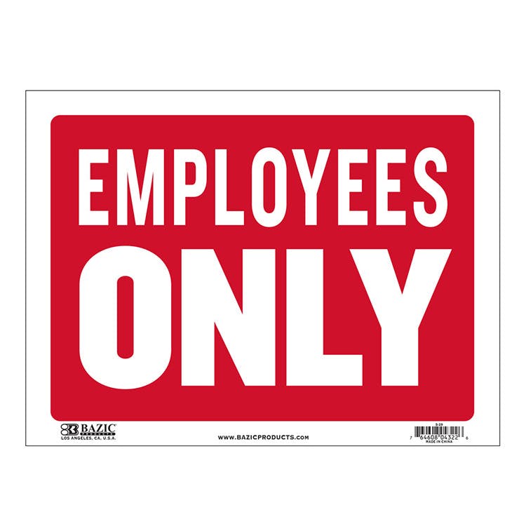 Employees Only Signs - Red/White 9" x 12"