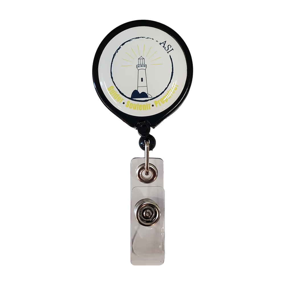 Pull Reel / Badge Reel with Belt Clip and 1-3/16" diameter round imprint 3