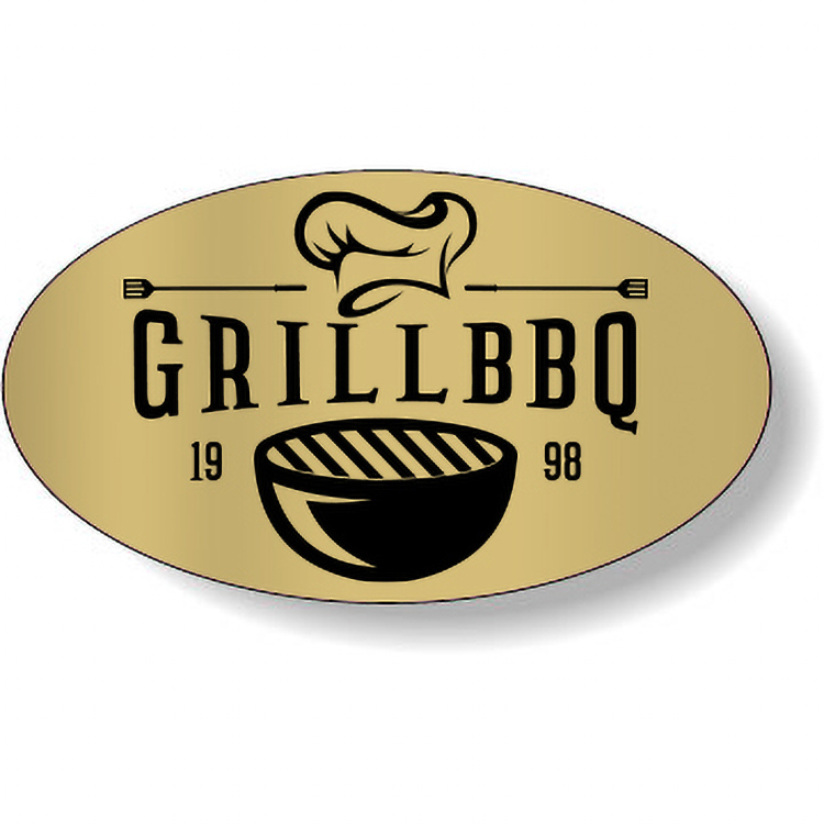 Dull Gold Foil Paper Flexo-Printed Stock Oval Roll Labels (1.125"x2")