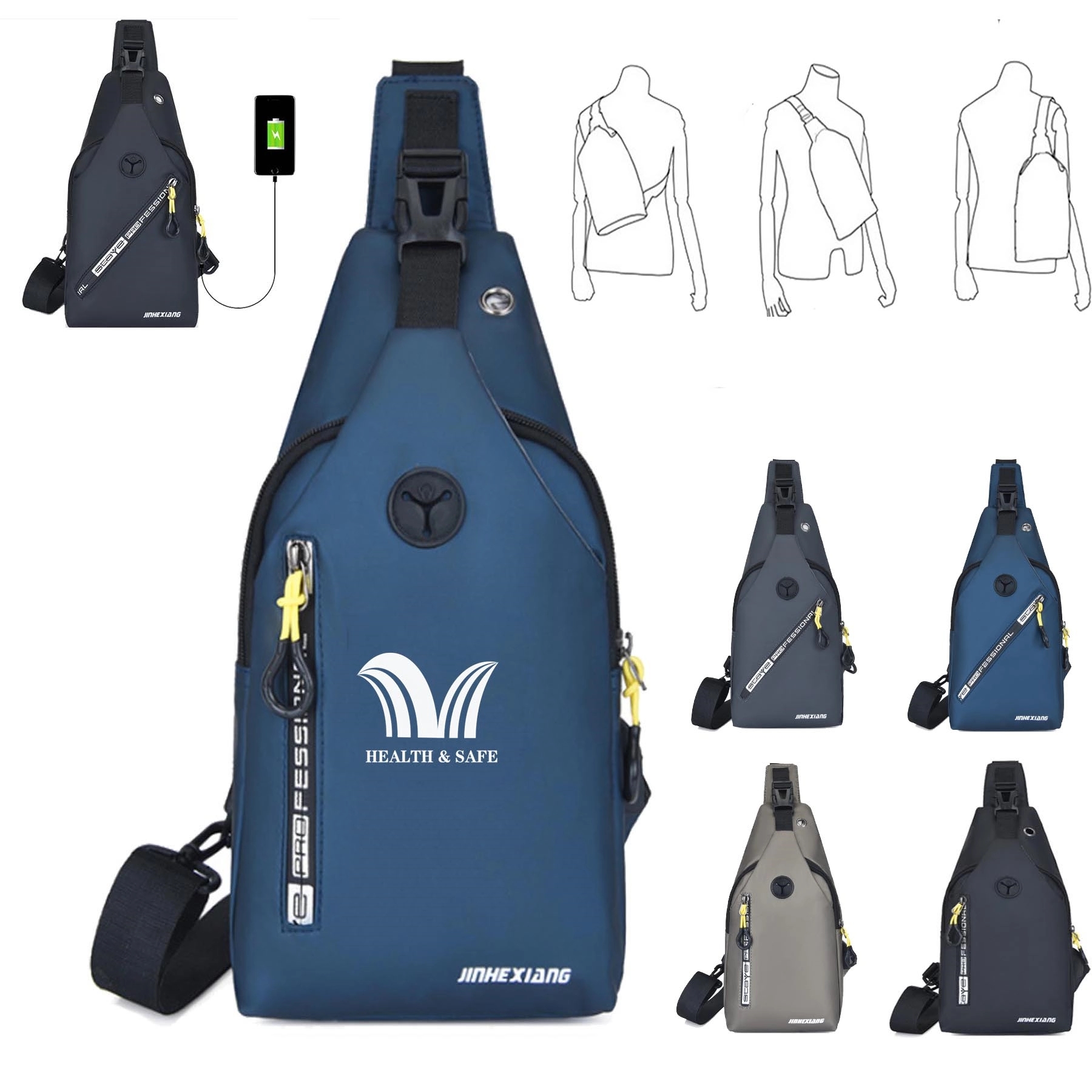 Men's Oxford Chest Bag with Charging Port 2