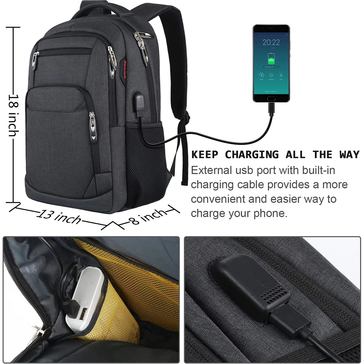 Business Travel Laptops Backpack With Usb Charging Port 2