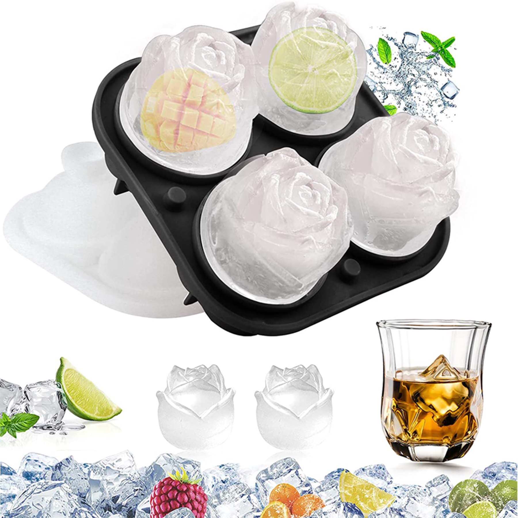 Square Silicone Rose Shaped Ice Mold Tray 5
