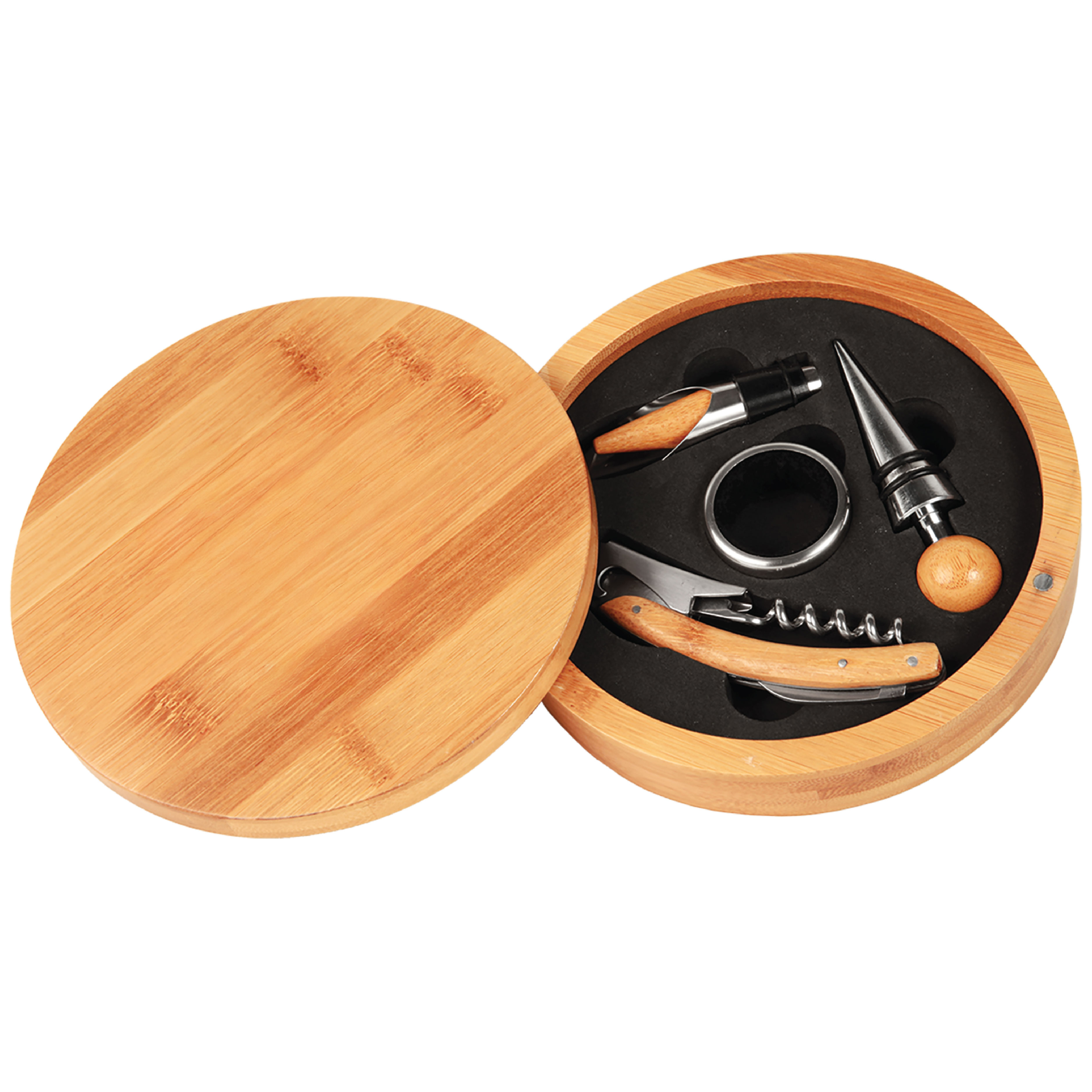 6" Round Bamboo 4-Piece Wine Tool Set 5