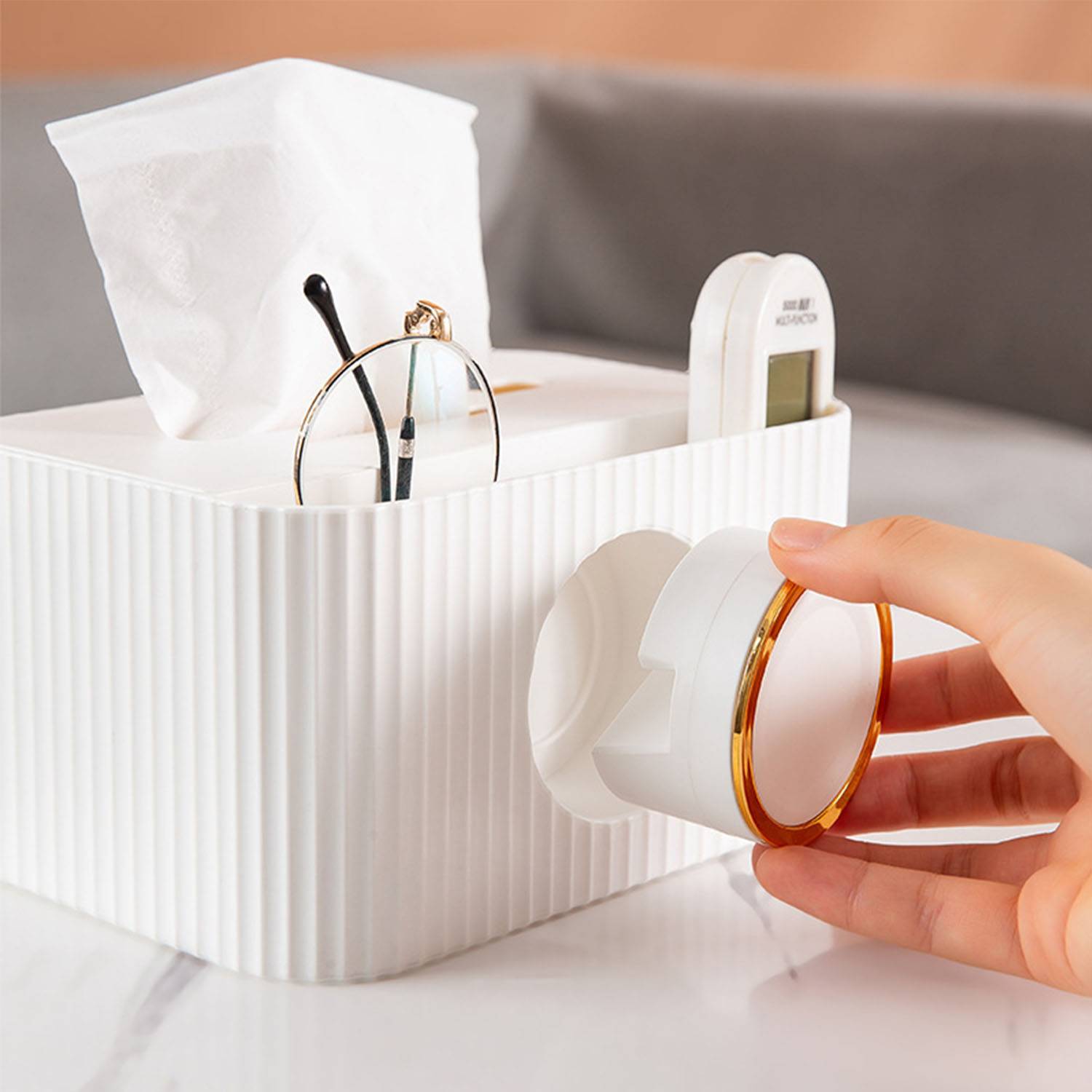 Multifunctional tissue box with mobile phone holder 4