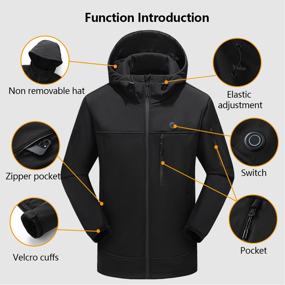USB Electric Heated Jacket Winter Men Hooded Waterproof Electric Heated Jacket 2