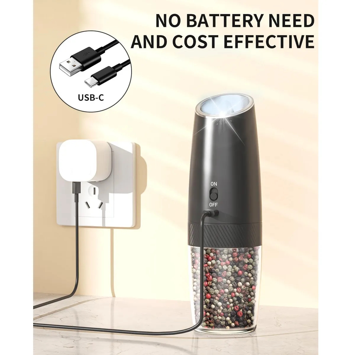 135ml Rechargeable Salt and Pepper Grinder Set 5
