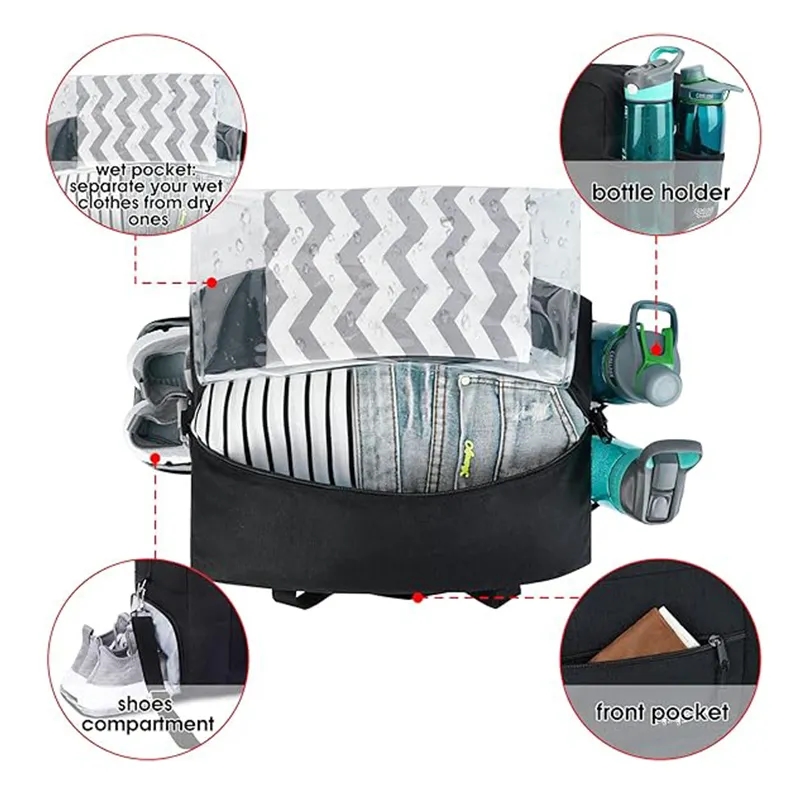 Sports Gym Duffel Bag with Wet Pocket & Shoes Compartment 3