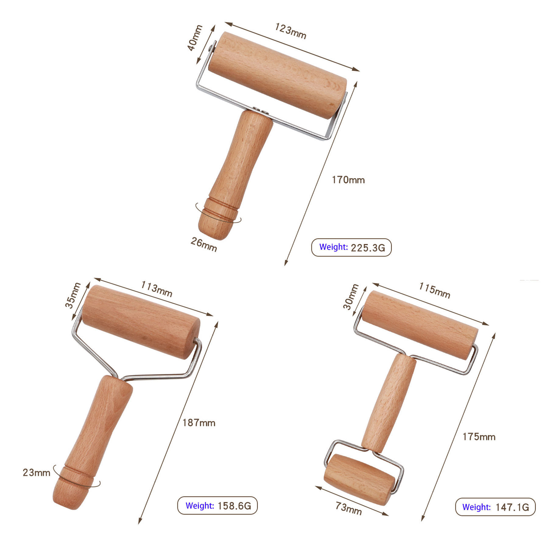 Wooden Rolling Pin Push Dough Roller 2