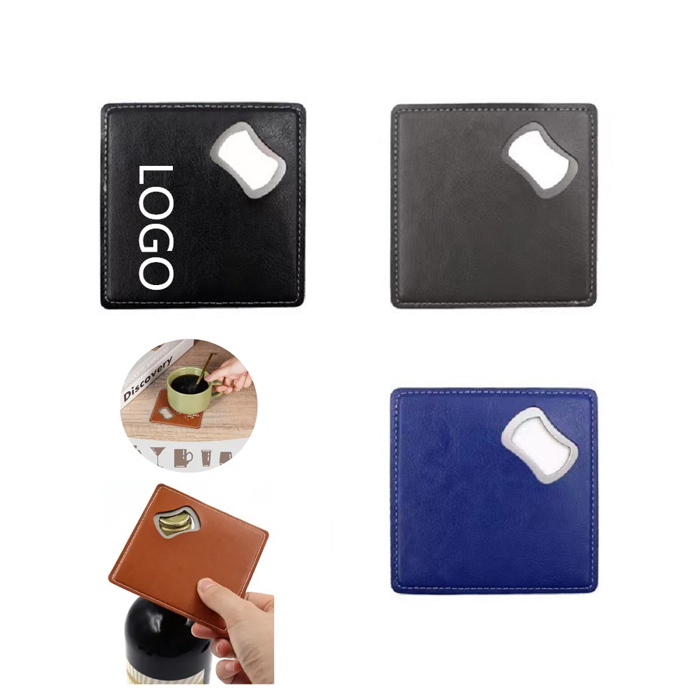 Stainless Steel Leathers Coaster With Bottle Opener 2