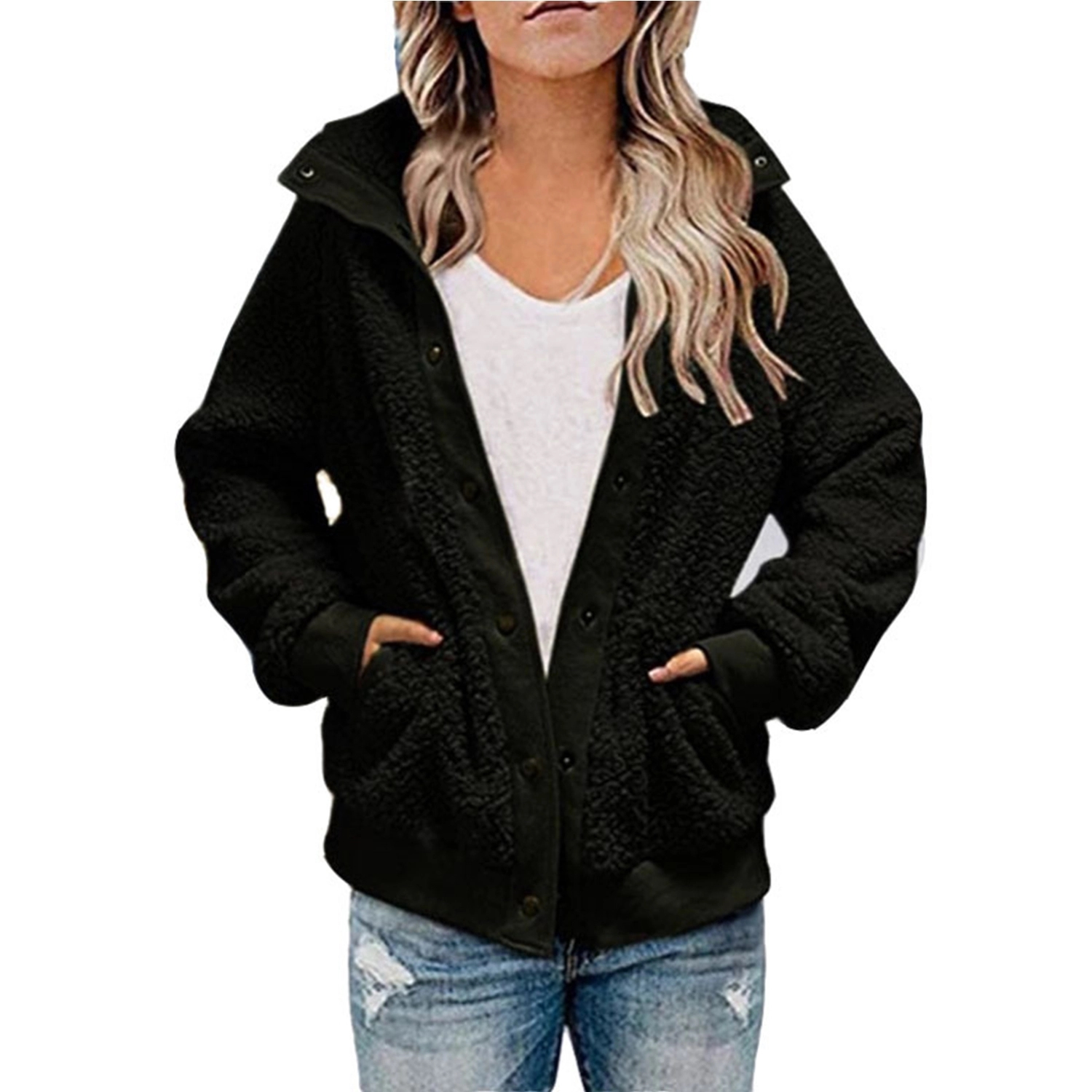 Womens Winter Long Sleeve Sherpa Jacket Coat 1