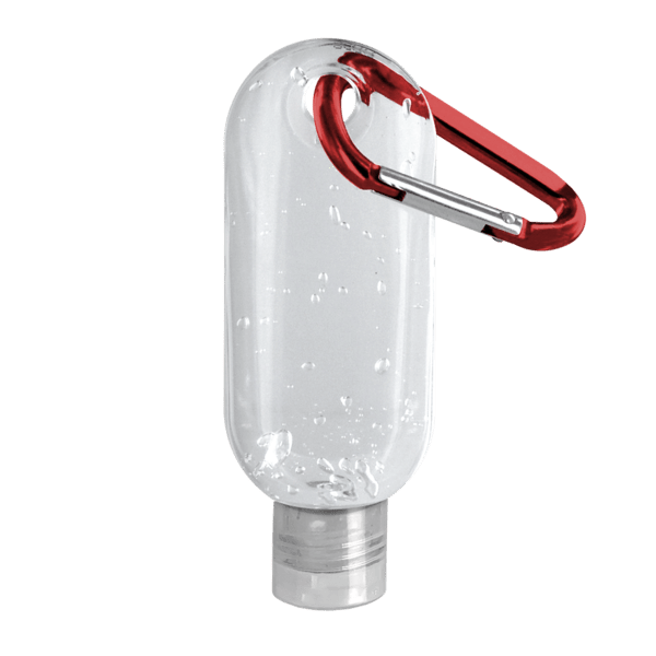 1.9 oz. Clear Sanitizer in Clear Bottle with Carabiner 18
