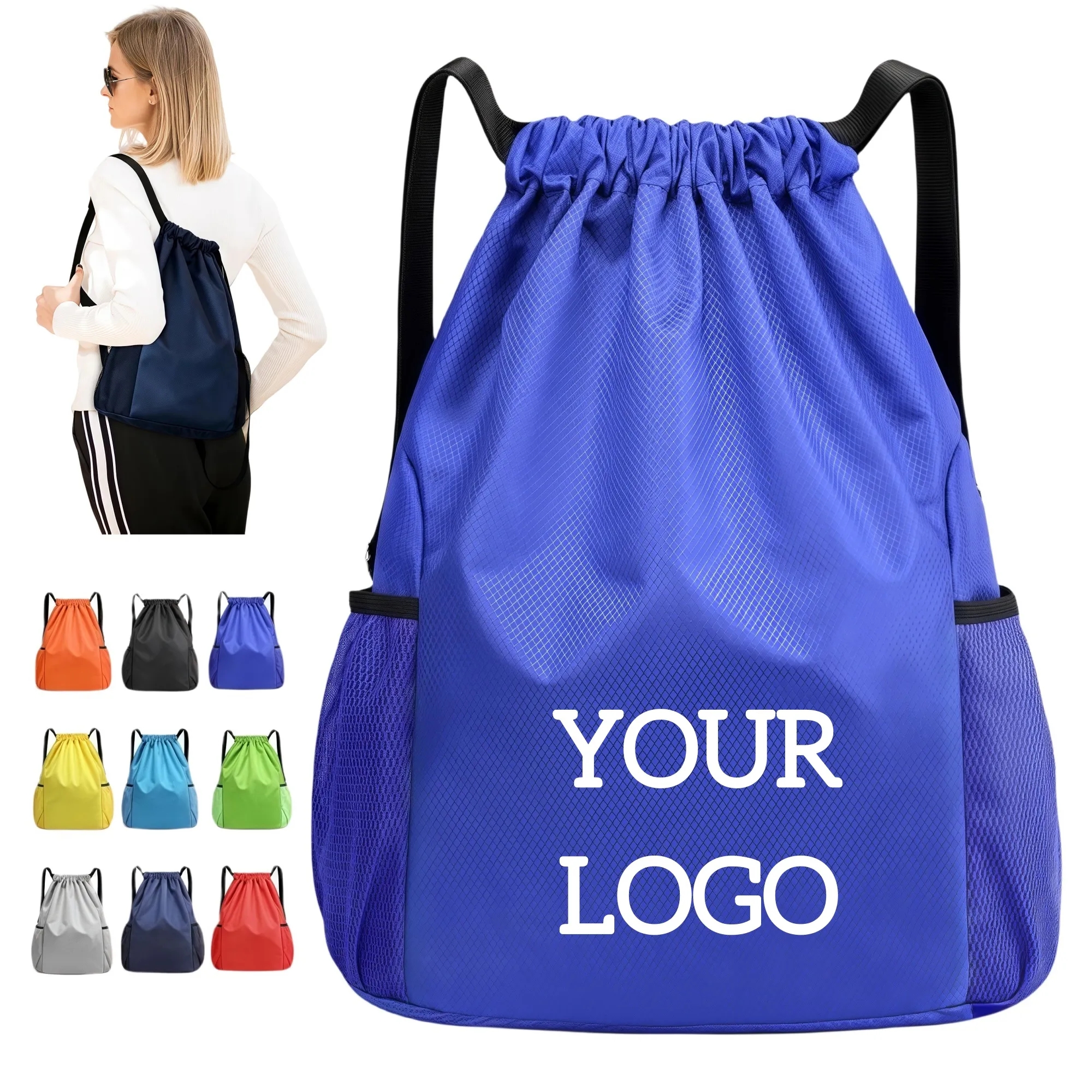 Lightweight Drawstring Backpack with Pockets 15
