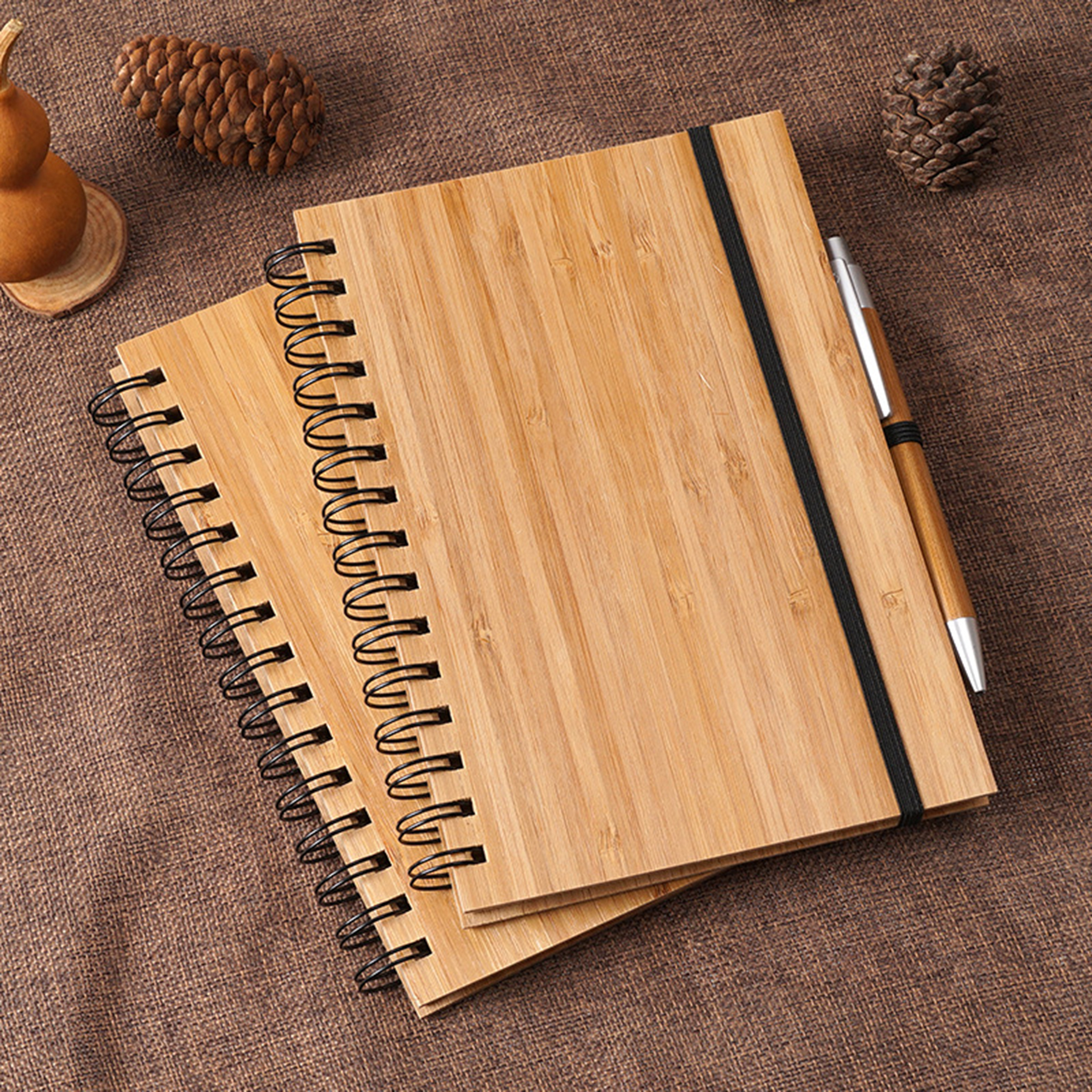 Natural Bamboo Board Cover Notebooks 2