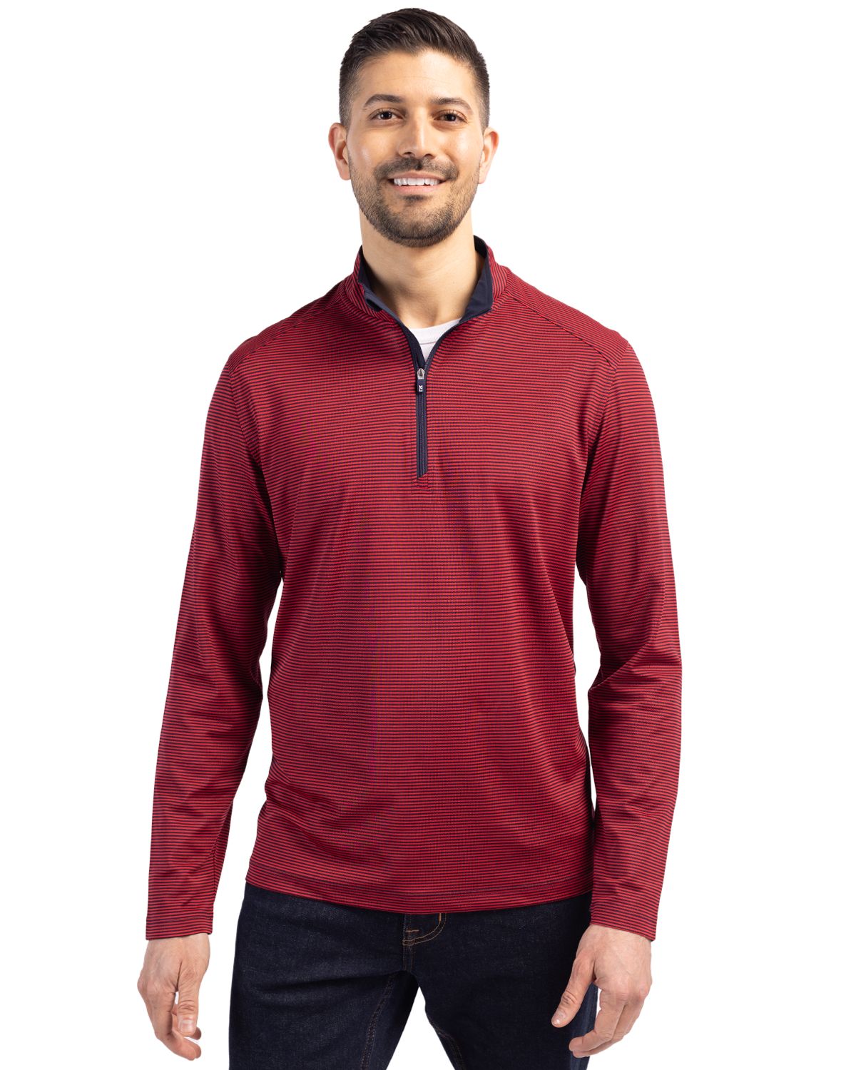 Cutter & Buck Virtue Recycled Micro Stripe Featherlight Pique Mens Quarter Zip Pullover 23