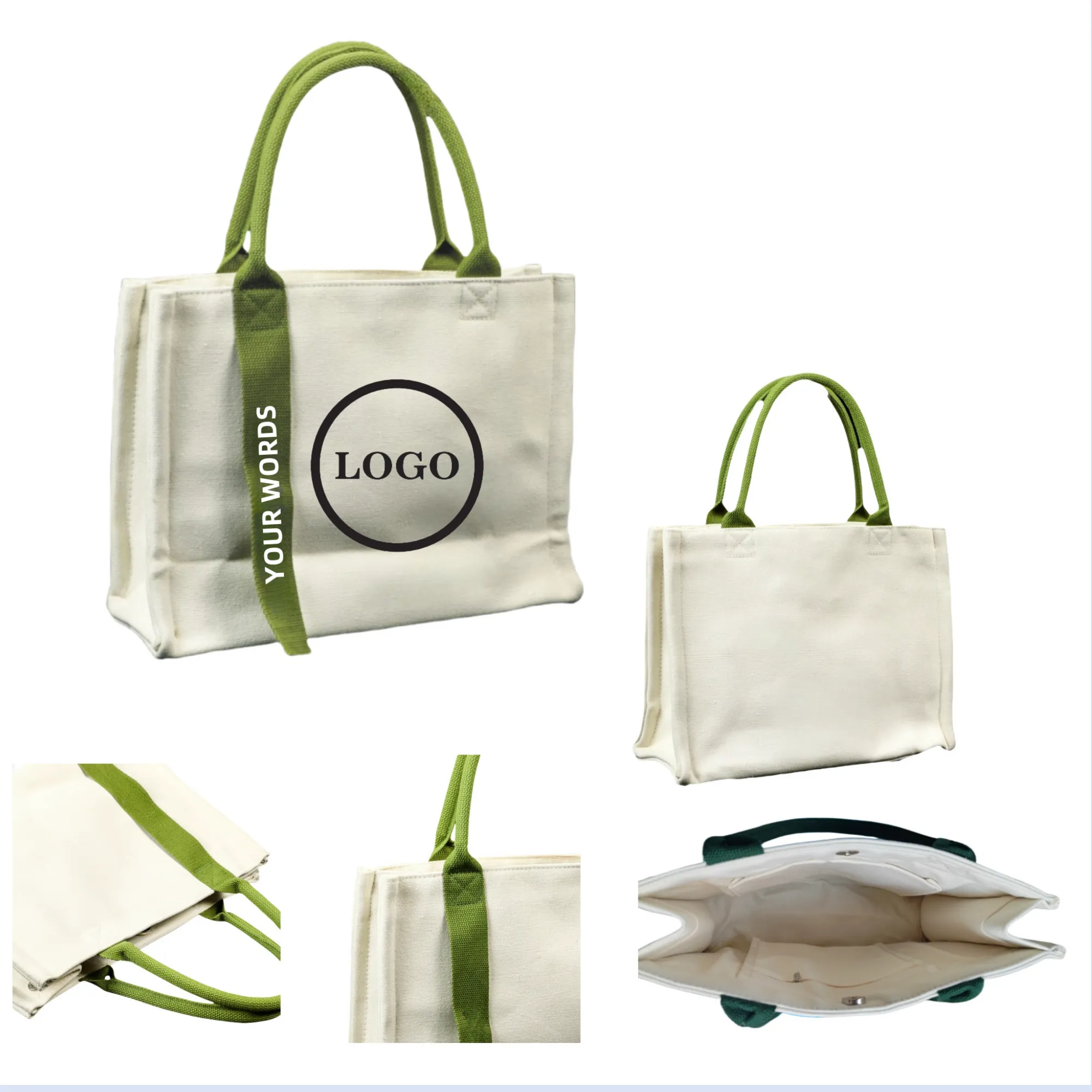 Three-Layer Canvas Tote Bag With Ribbon