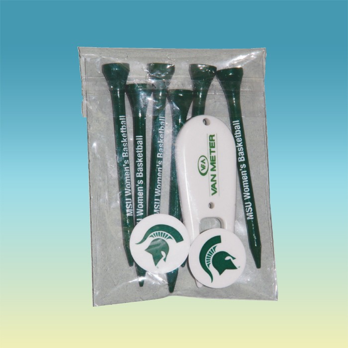 "Crystal Clear" Golf Tee Poly Bag Pack w/ Six 3 1/4" Tees, 2 Markers & 1 Fixer 1
