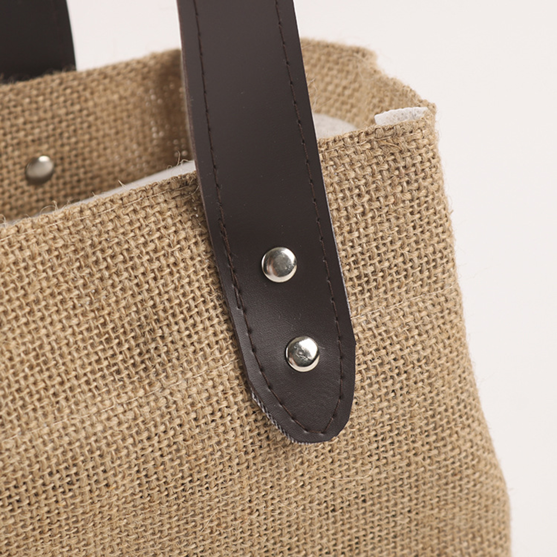 Eco Friendly Custom Bulk Leather Handle Jute Shopping Bags, custom tote bag with logo imprint 4